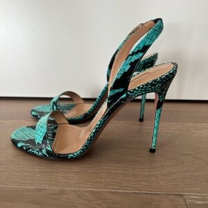 Aquazzura So Nude 105mm Sandals Blue Snakeskin Size 39